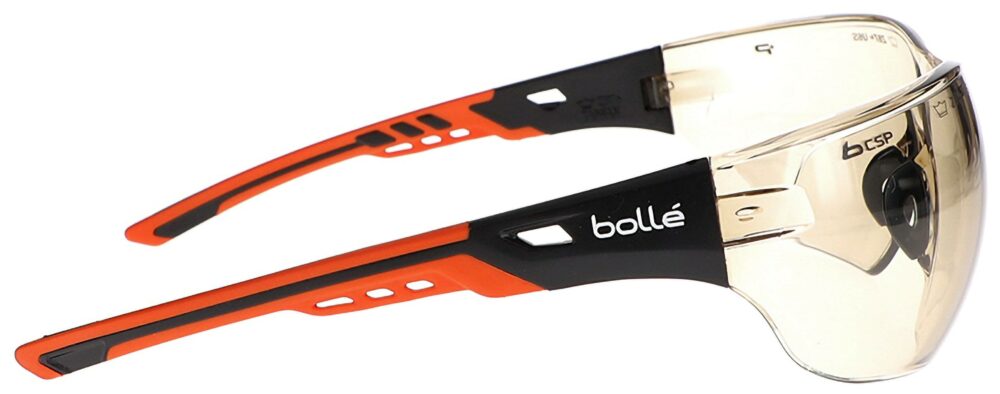 Bolle Ness+ Safety Glasses in a Black and Orange Frame with Copper CSP Platinum Lens; Right Side