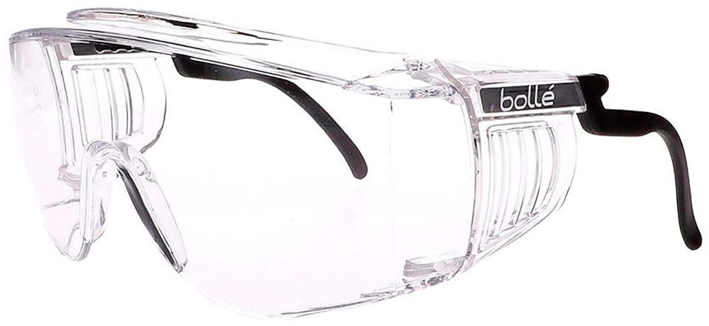 Bolle Override Clear OTG Safety Glasses, Angled Left