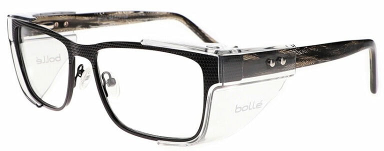 The Bolle B713 Prescription Safety Glasses in a Black Frame with Clear Demo Lens. Angled Left