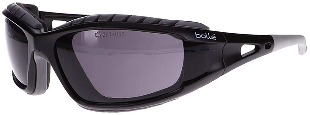 Bolle Tracker Prescription Safety Glasses in a Black frame with Smoke Lenses