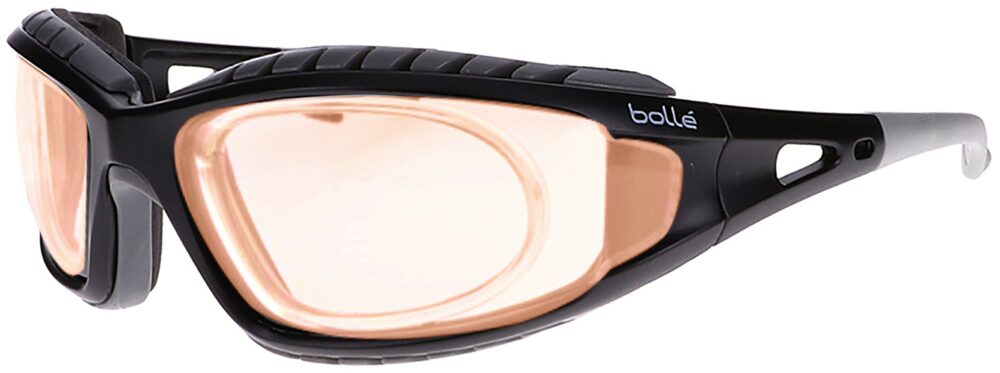 Bolle Tracker Prescription Safety Glasses in a Black frame with Twilight Lenses with RX Insert