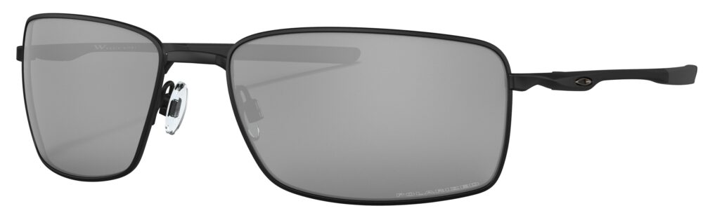 Oakley Square Wire Sunglasses, Matte Black with Black Iridium Polarized Lenses. Angled Left