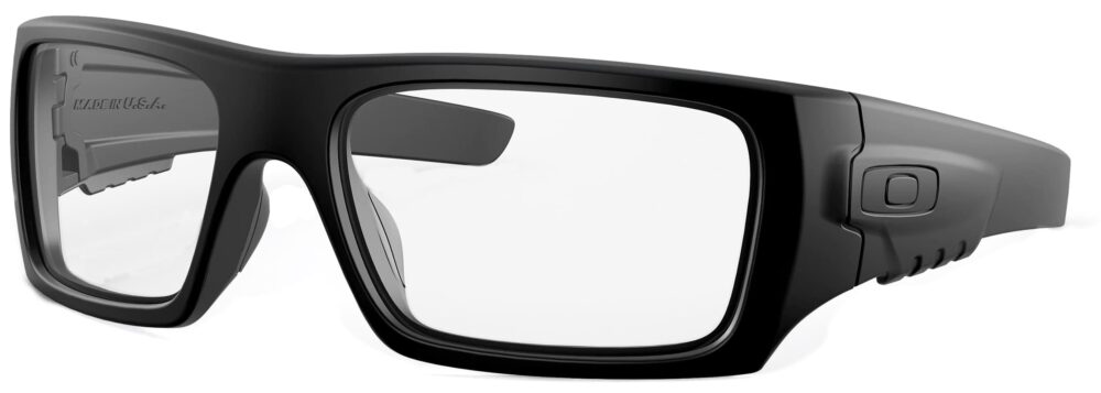 Oakley Det Cord™ PPE in Matte Black Frame and Clear Lenses, Angled to the Left Side