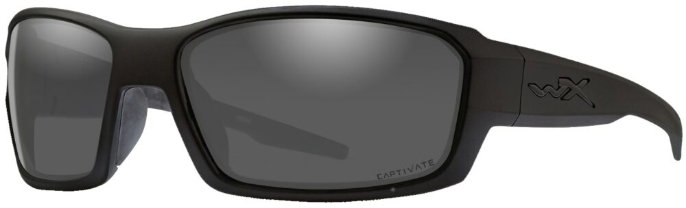 Wiley X Rebel in Alt Matte Black Frame with Captivate Smoke Grey Lens, Angled Side Left