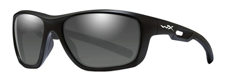Wiley X Aspect in Matte Black with Smoke Grey Lens Angled to the Side Left