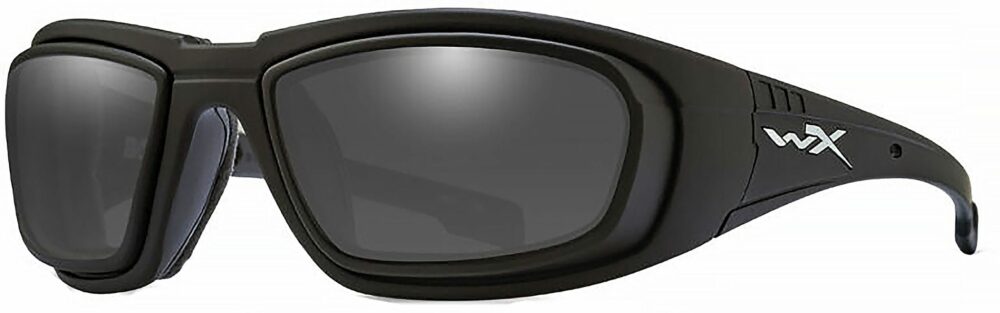 Wiley X Boss with RX Rim in Matte Black Frame with Smoke Grey Lenses, Angled to the Side Left