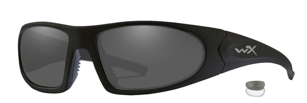 Wiley X Romer 3 in Matte Black Frame with Smoke Grey and Clear Lenses, Angled to the side Left