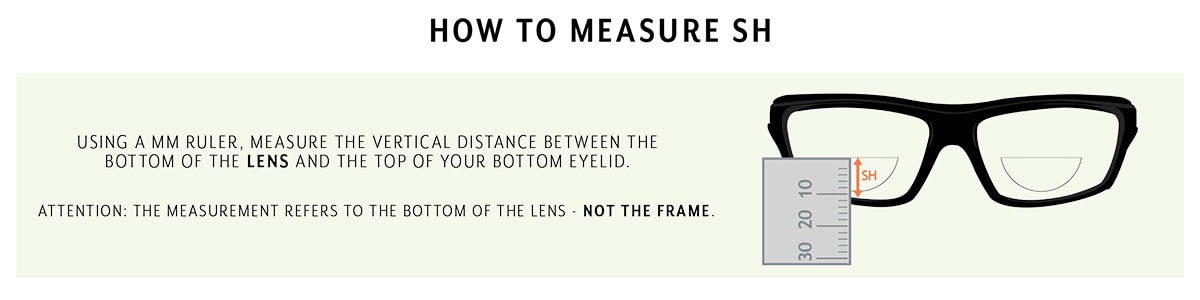 Illustration of how to measure segment height with frames on and using a mirror or professional assistance.