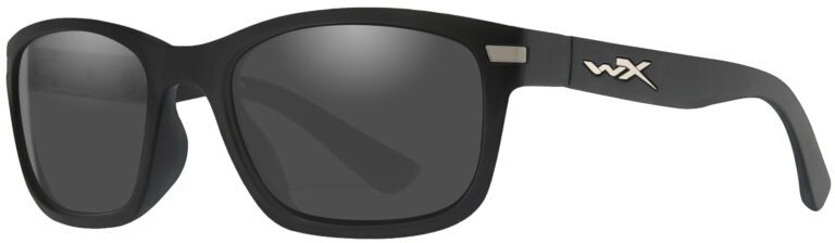 Wiley X Helix in Matte Black Frame with Grey Lens, Angled to the Side Left