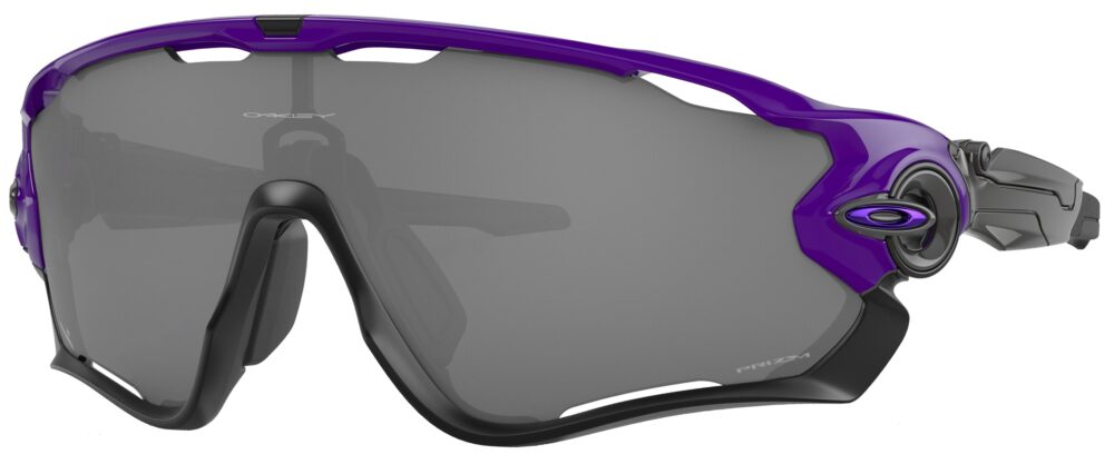 Oakley Standard Issue Jawbreaker Infinite Hero™ Collection in a Matte Black Electric Purple Frame with Prizm Black Lens, Angled to the Left Side