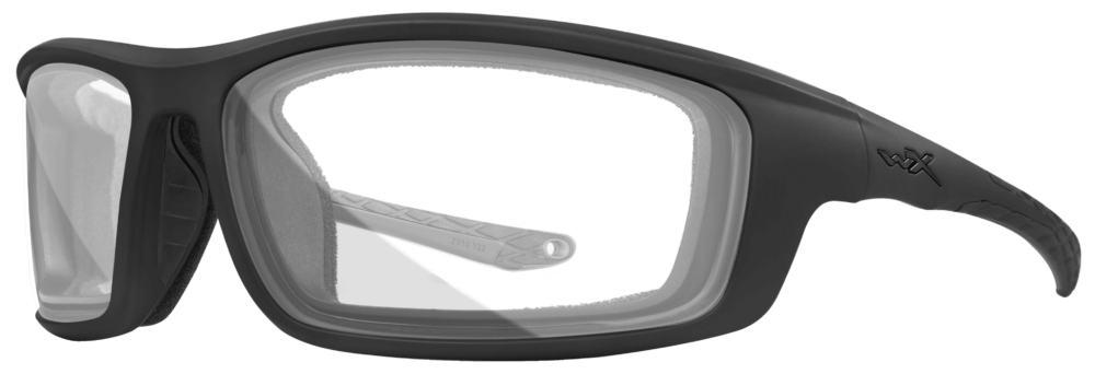 Wiley X Grid in a Matte Black Ops Frame with RX Lenses, Angled Left Side, WX-CCGRD01F