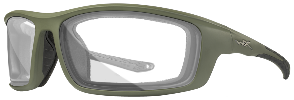 Wiley X Grid in a Matte Utility Green Frame with RX Lenses, Angled Left Side, WX-CCGRD08