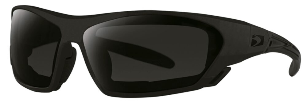 Bobster Crossover Sunglasses in a matte black frame with smoke lenses. Angled left side