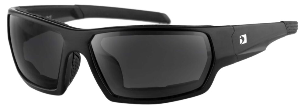 Bobster Tread Safety Sunglasses in a matte black frame with smoke lenses. Angled left side