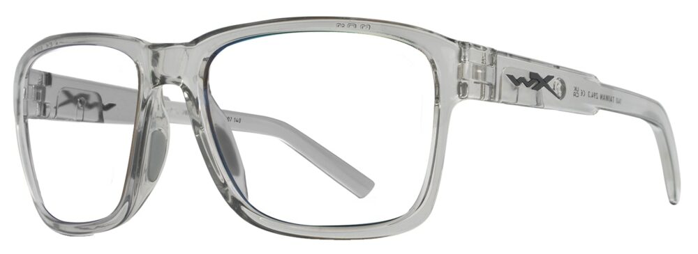 Wiley X Trek Sunglasses in a Gloss Crystal Light Gray Frame. Angled left