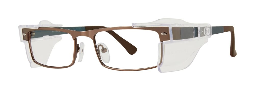 Pentax Attitude 6 Glasses, Matte Brown and Ocean frame with side shields. Angled left