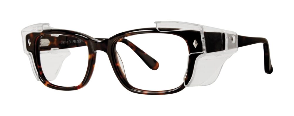 Pentax Classic 3 Glasses, Tortoise frame with side shields. Angled left