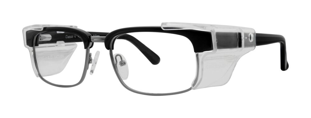 Pentax Classic 4 Glasses, Black frame with side shields. Angled left