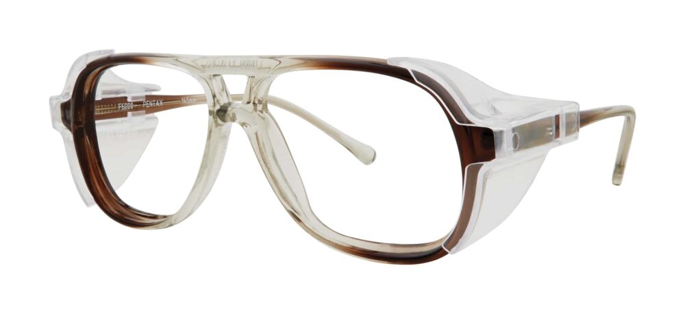 Pentax F6000 Glasses, Gray Fade frame with side shields. Angled left