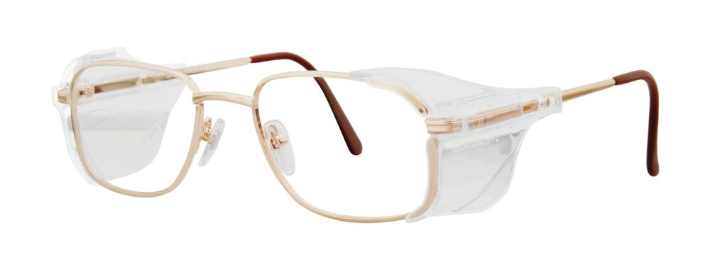 Pentax Gamma Glasses, Gold frame with Side Shields. Angled left