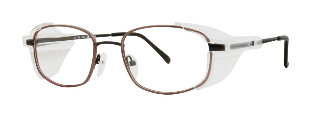 Pentax Steel 400 Safety Glasses, Brown Matte and Matte Silver frame with side shields. Angled left
