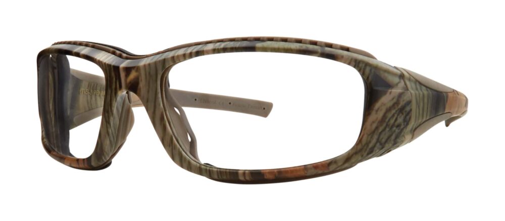Pentax ZT45 6 base Safety Glasses, camouflage frame. Angled left