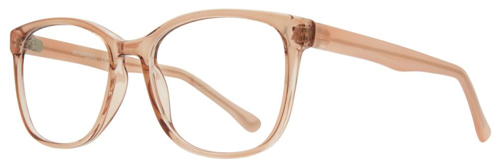 Affordable Designs Penny Eyeglasses, Brown frame. Angled left