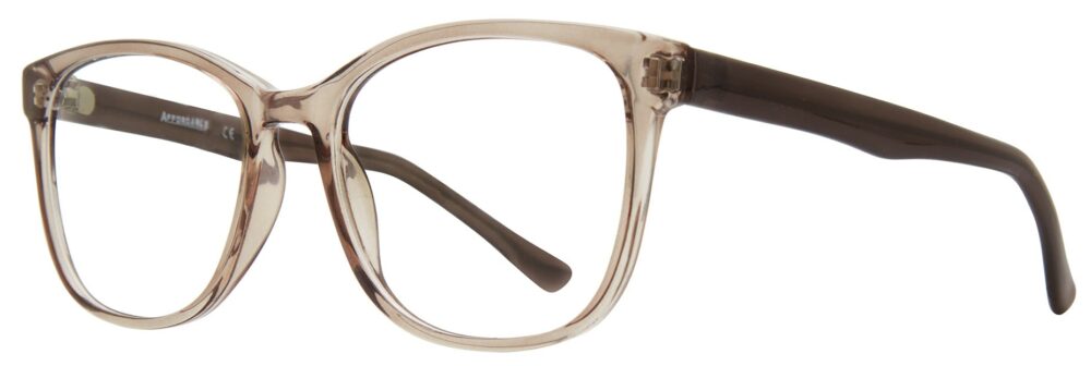 Affordable Designs Penny Eyeglasses, Gray frame. Angled left