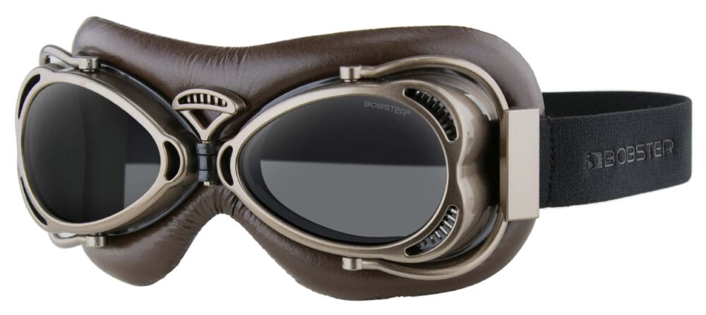 Bobster Flight Goggles, Matte Antique Brown frame smoke lens. Angled left