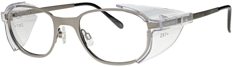 Prescription Safety Glasses RX-475, Gunmetal frame. Angled left