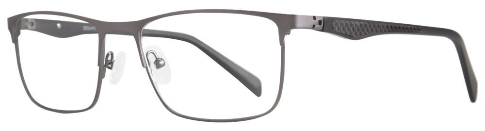 Serafina Eyewear, Calvin Prescription Glasses, Gunmetal frame. Angled left