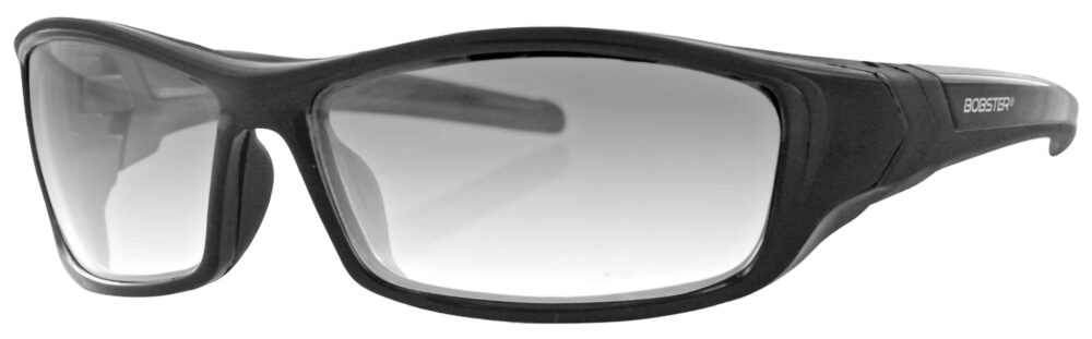 Bobster Hooligan Sunglasses, gloss black frame with clear photochromic lens. Angled left