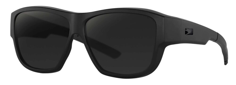 Bobster Eagle Sunglasses, Matte black with Smoke lens. Angled left