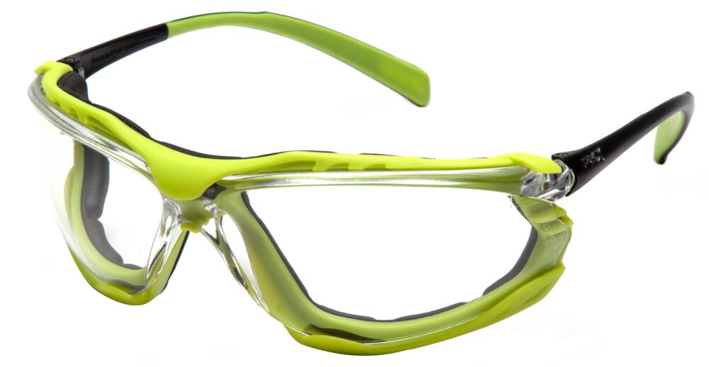 Pyramex-Safety_Proximity-Safety-Glasses_Black-Lime-Frame-with-Clear-H2MAX-Anti-Fog-Lens_Angle-Left_PMX-SBL9310STM
